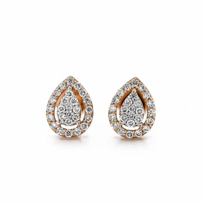 Earrings |   18Ct Rose & White Gold Brilliant Cut Diamond Cluster Pear Shaped Stud Earrings Earrings Earrings