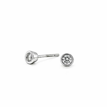 Earrings |   18Ct White Gold 0.39Ct Round Rub Over Diamond Studs  Earrings Earrings Earrings