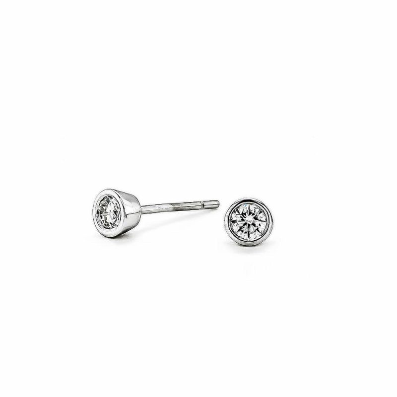 Earrings |   18Ct White Gold 0.39Ct Round Rub Over Diamond Studs  Earrings Earrings Earrings