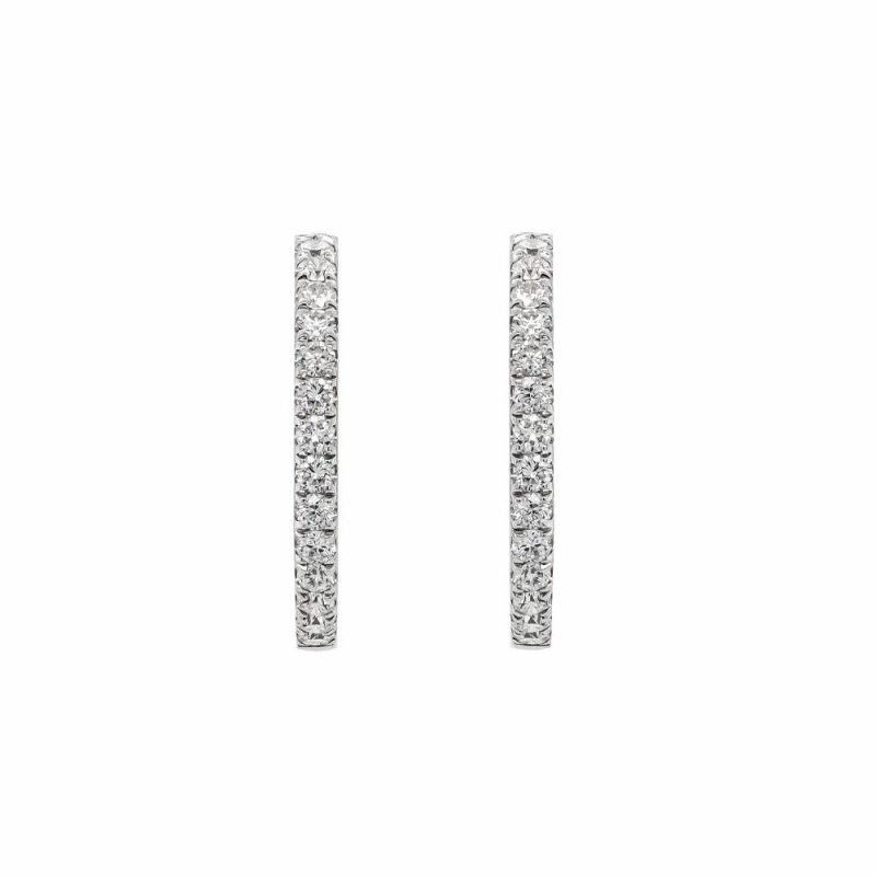 Earrings |   18Ct White Gold 44 Brilliant Cut Diamond Hoop Earrings 1.65Cts Jewellery Earrings