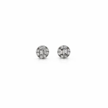 Earrings |   18Ct White Gold Baguette And Brilliant Cluster Stud Earrings .19Cts Earrings Earrings