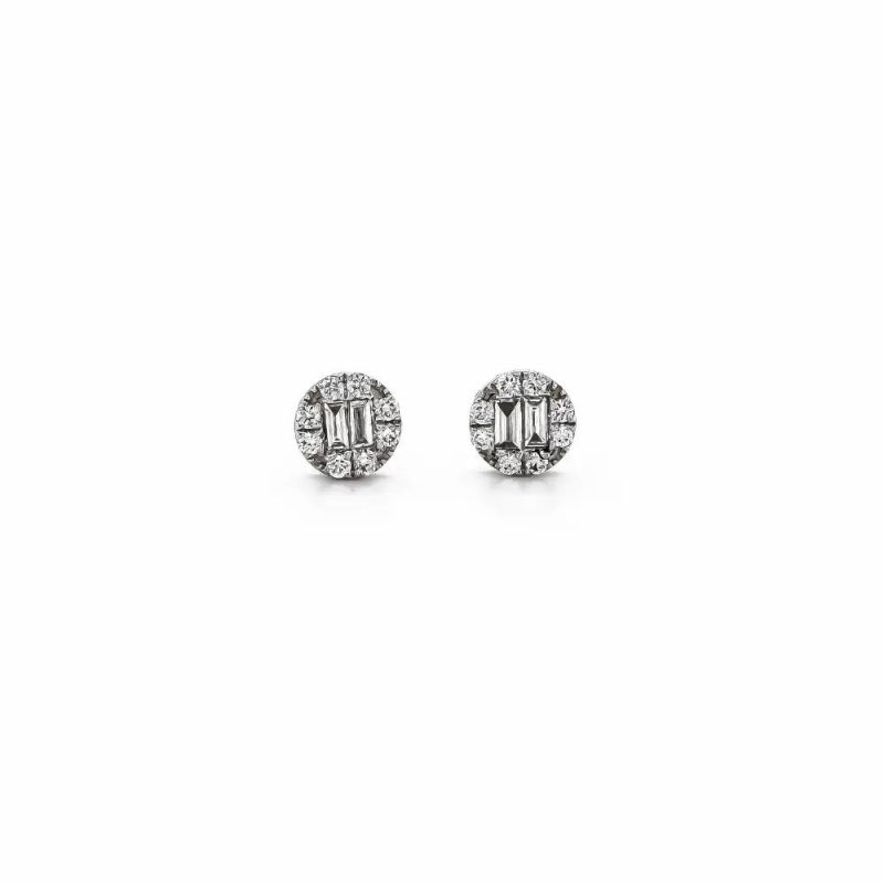 Earrings |   18Ct White Gold Baguette And Brilliant Cluster Stud Earrings .19Cts Earrings Earrings