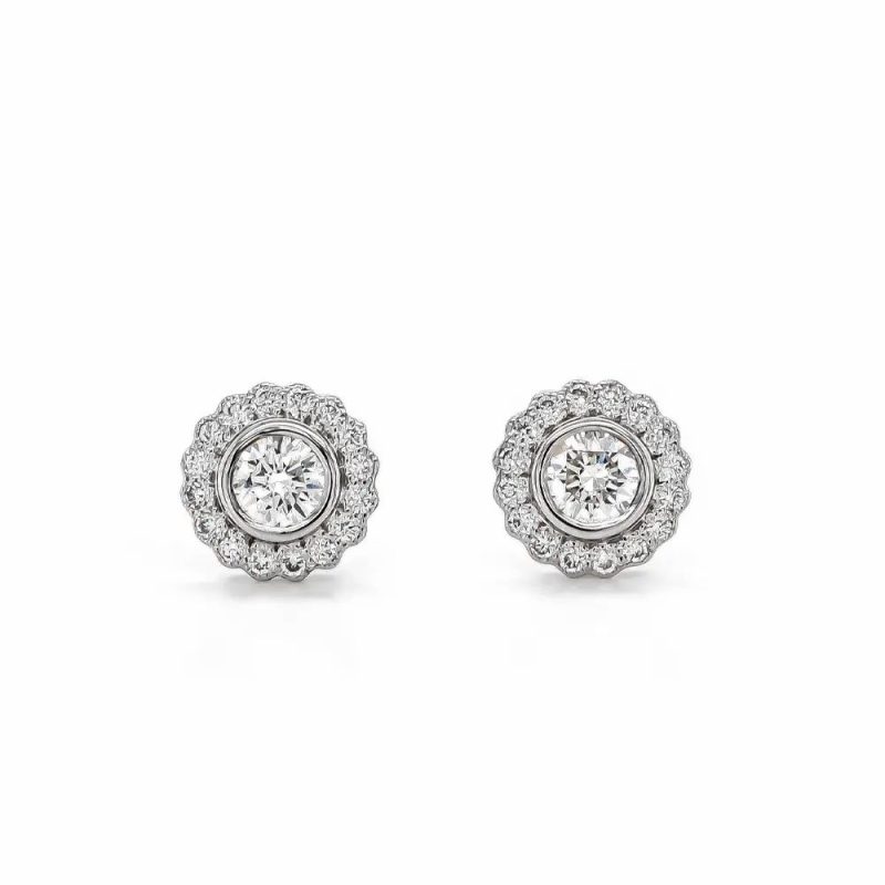 Earrings |   18Ct White Gold Brilliant Cut 0.45Ct Diamond Cluster Stud Earrings Earrings Earrings