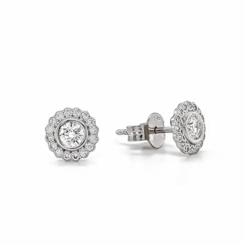 Earrings |   18Ct White Gold Brilliant Cut 0.45Ct Diamond Cluster Stud Earrings Earrings Earrings