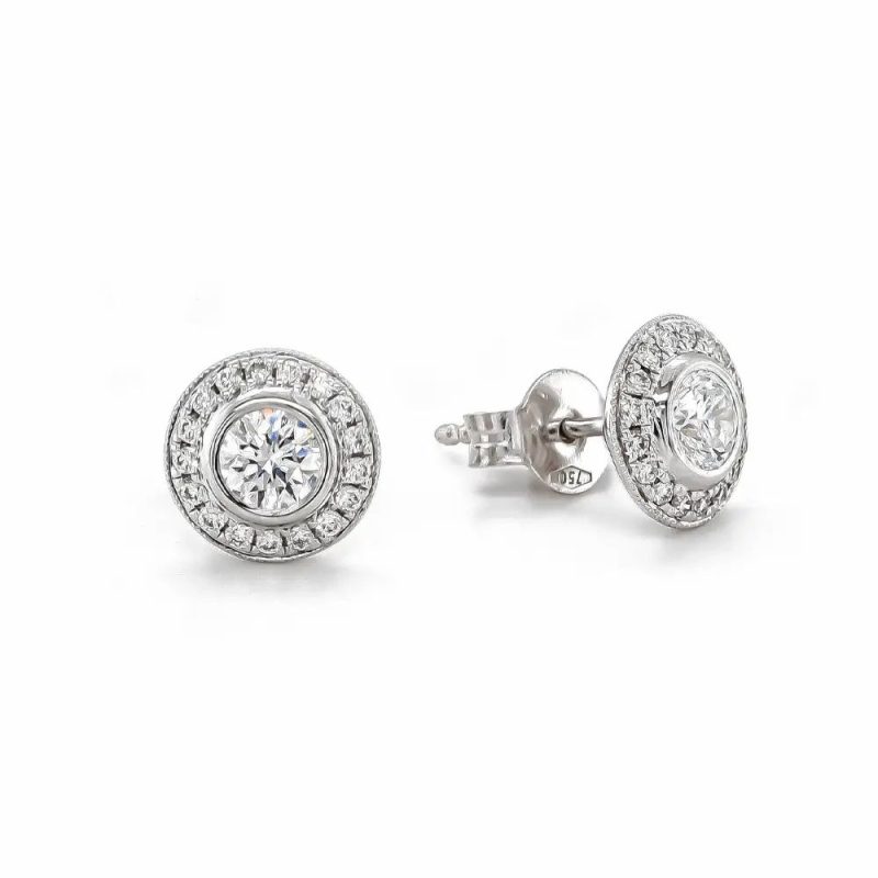 Earrings |   18Ct White Gold Brilliant Cut 0.73Ct Diamond Cluster Stud Earrings Earrings Earrings