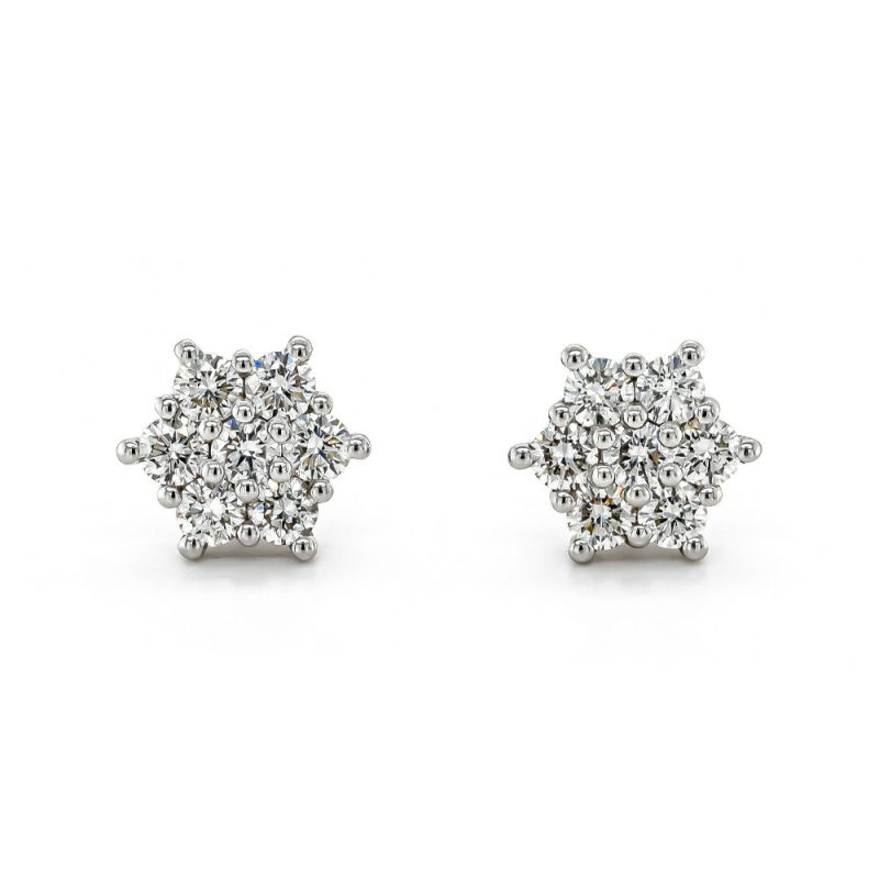 Earrings |   18Ct White Gold Brilliant Cut 1.05Ct Diamond Cluster Stud Earrings Earrings Earrings