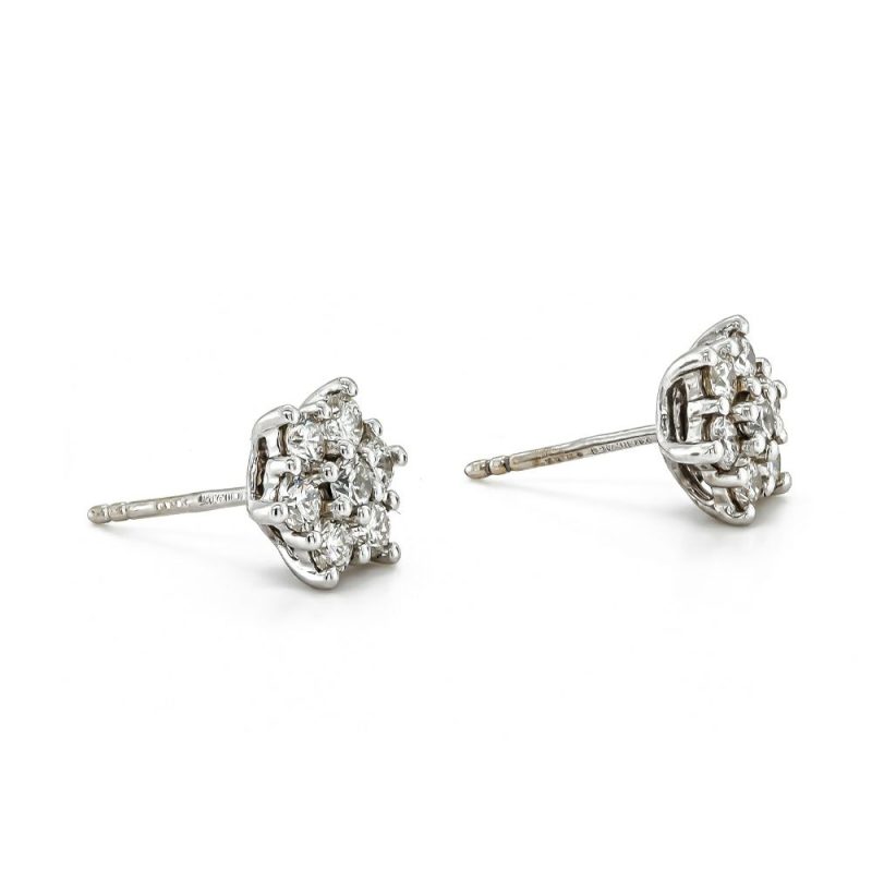 Earrings |   18Ct White Gold Brilliant Cut 1.05Ct Diamond Cluster Stud Earrings Earrings Earrings