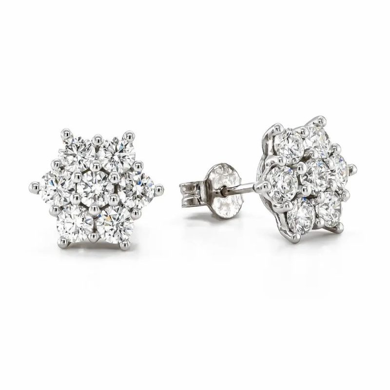 Earrings |   18Ct White Gold Brilliant Cut 2.00Ct Diamond Cluster Stud Earrings Earrings Earrings