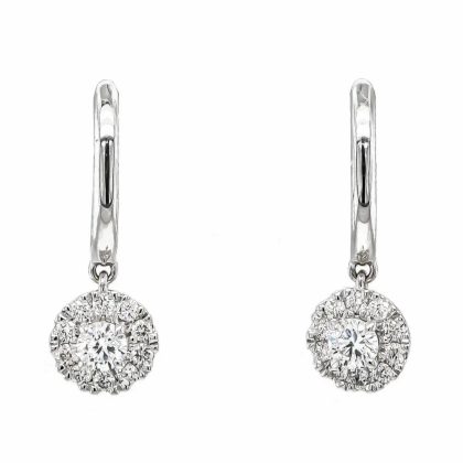 Earrings |   18Ct White Gold Brilliant Cut Diamond Cluster Drop Hoop Earrings Earrings Earrings