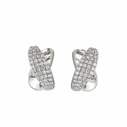 Earrings |   18Ct White Gold Brilliant Cut Diamond Cross Over Huggie Earrings Earrings Earrings