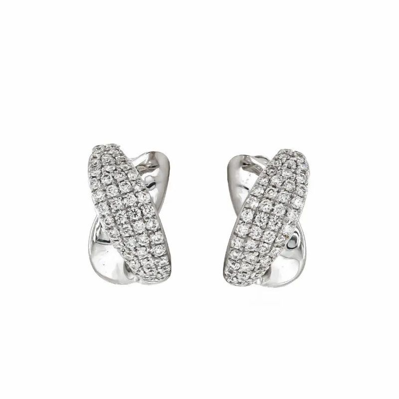 Earrings |   18Ct White Gold Brilliant Cut Diamond Cross Over Huggie Earrings Earrings Earrings