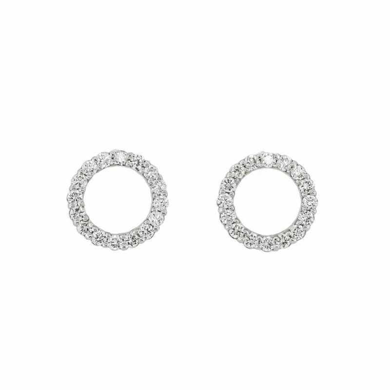 Earrings |   18Ct White Gold Brilliant Diamond Open Circle Earrings .46Cts Earrings Earrings