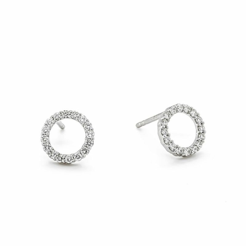 Earrings |   18Ct White Gold Brilliant Diamond Open Circle Earrings .46Cts Earrings Earrings