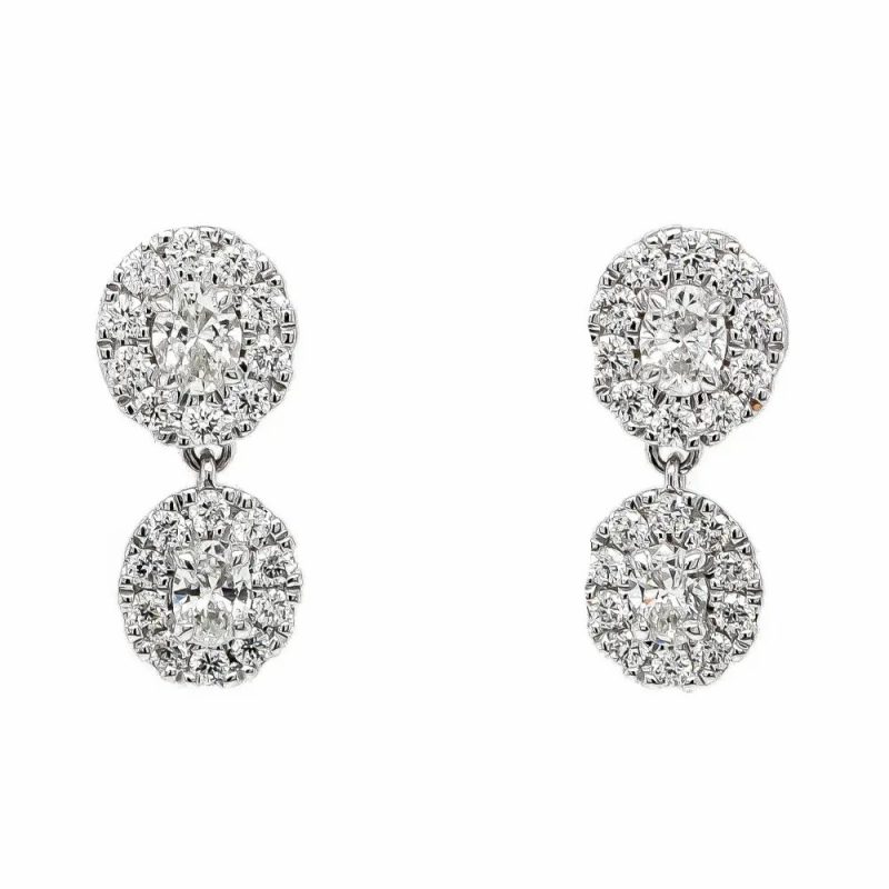 Earrings |   18Ct White Gold Brilliant & Oval Cluster Drop Earrings Earrings Earrings