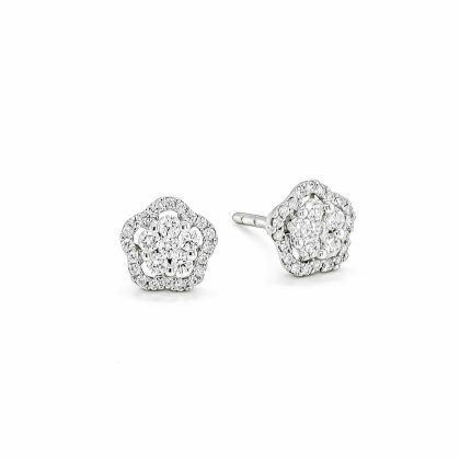 Earrings |   18Ct White Gold Diamond Flower Cluster Earrings .44Cts Earrings Earrings