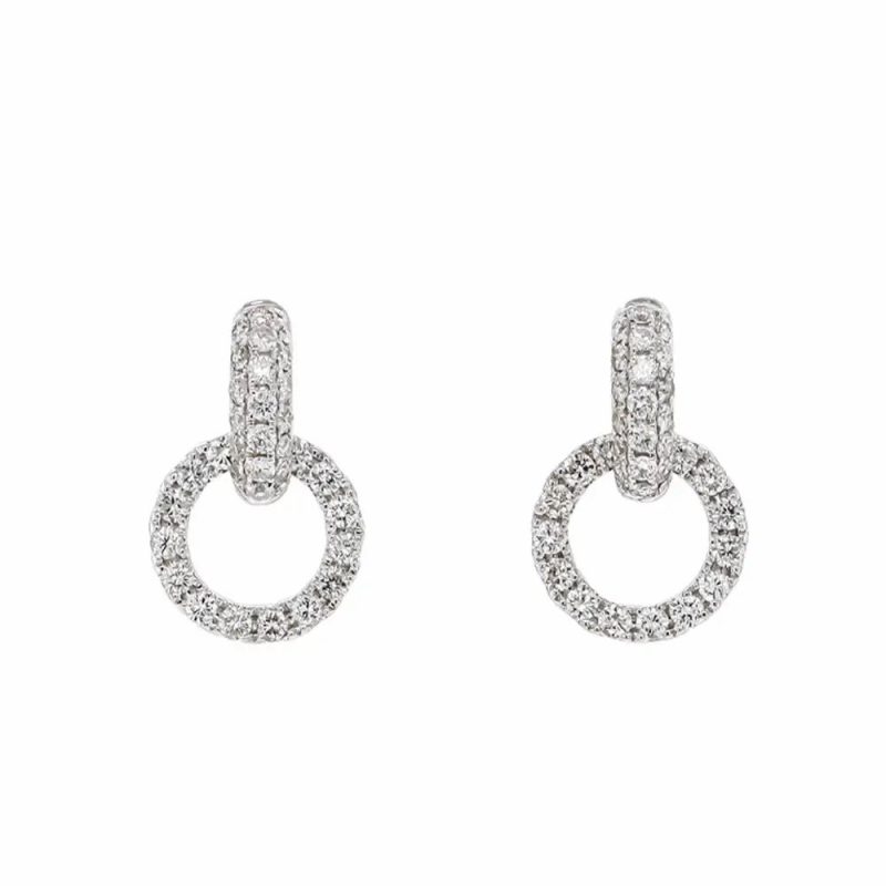 Earrings |   18Ct White Gold Diamond Half Hoop & Circle Drop Earrings Earrings Earrings