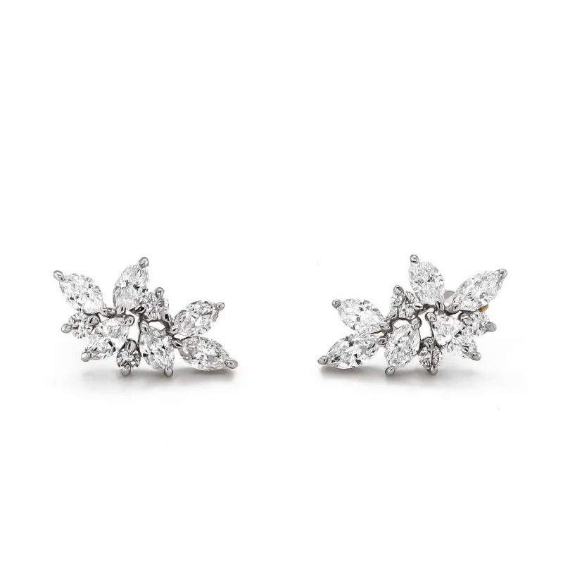 Earrings |   18Ct White Gold Diamond Leaf Stud Earrings Earrings Earrings