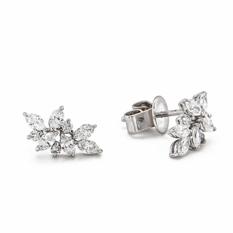 Earrings |   18Ct White Gold Diamond Leaf Stud Earrings Earrings Earrings