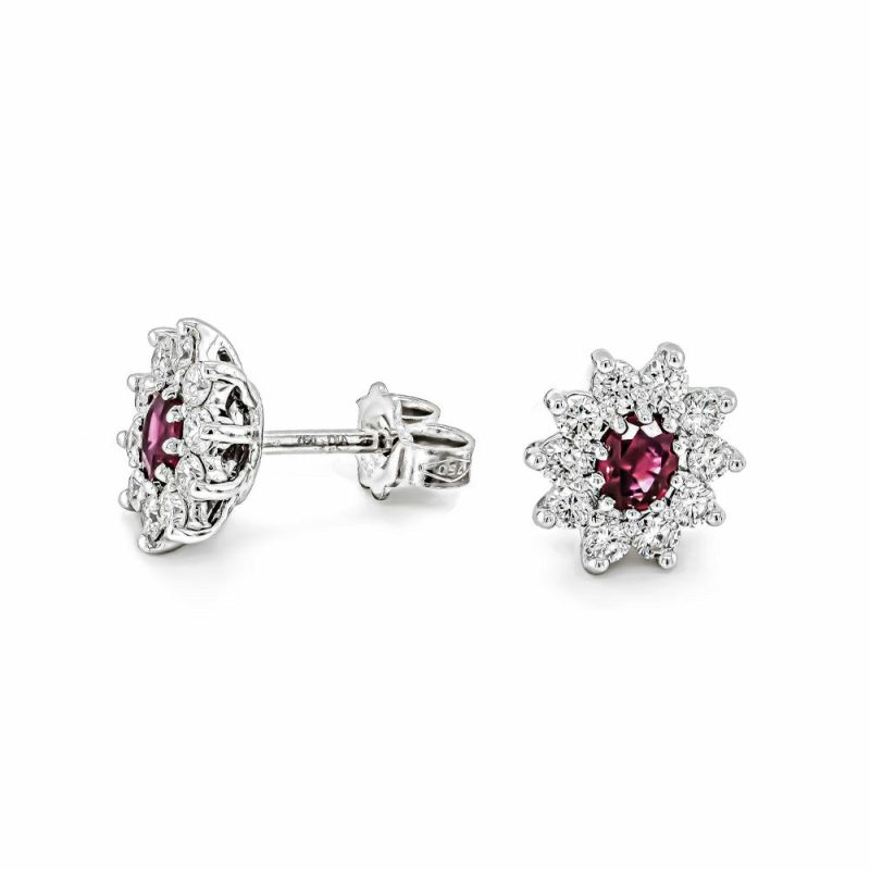 Earrings |   18Ct White Gold Diamond & Ruby Cluster Earrings Earrings Earrings