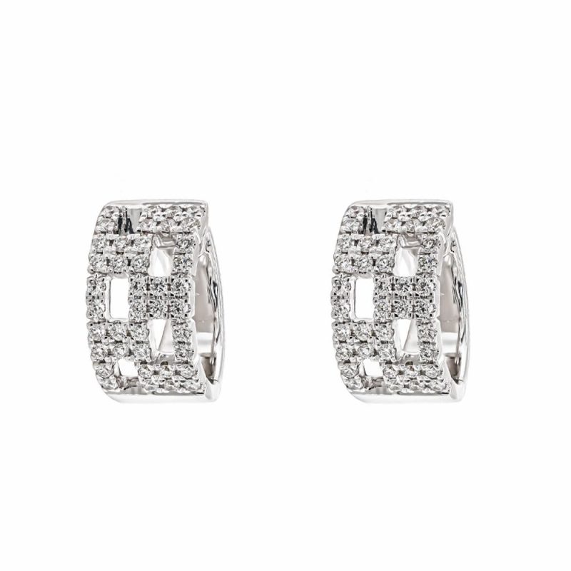 Earrings |   18Ct White Gold Diamond Wide Patterned Hoop Earrings Earrings Earrings