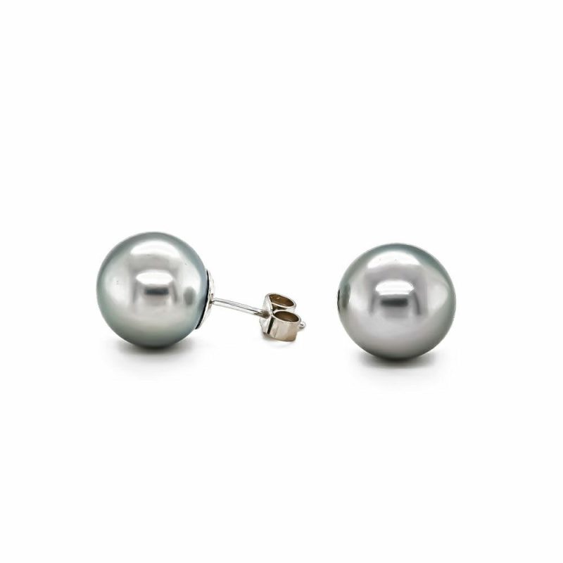 Earrings |   18Ct White Gold Grey Tahitian Cultured Pearl Stud Earrings Earrings Earrings