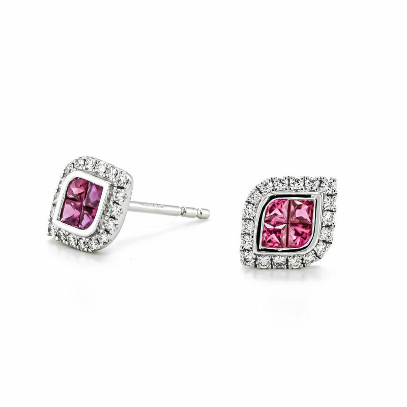 Earrings |   18Ct White Gold Marquis Shape Ruby And Diamond Cluster Earrings Earrings Earrings