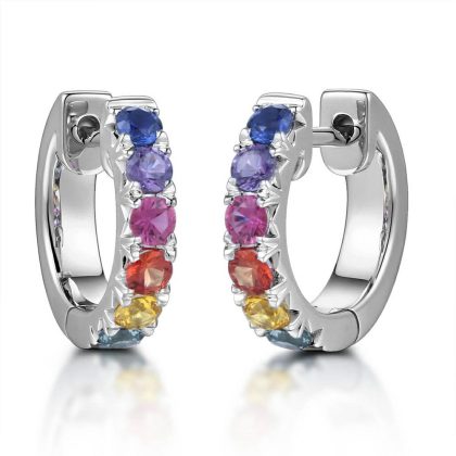 Earrings |   18Ct White Gold Multi Coloured Sapphire Hoop Earrings Earrings Earrings