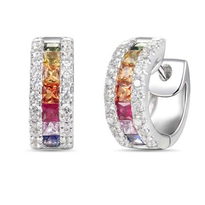 Earrings |   18Ct White Gold Multi Sapphire And Diamond Hoop Earrings Earrings Earrings