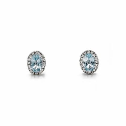 Earrings |   18Ct White Gold Oval Aquamarine And Diamond Cluster Stud Earrings Earrings Earrings