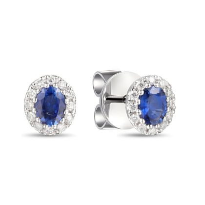 Earrings |   18Ct White Gold Oval Sapphire And Diamond Cluster Earrings Earrings Earrings