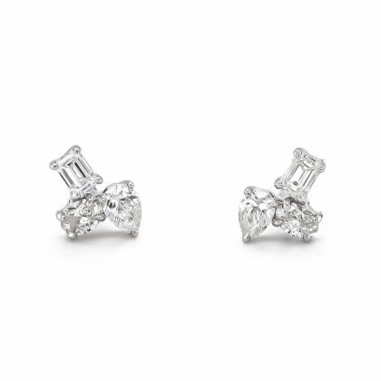 Earrings |   18Ct White Gold Pear, Oval & Emerald Cut Diamond Stud Earrings Earrings Earrings