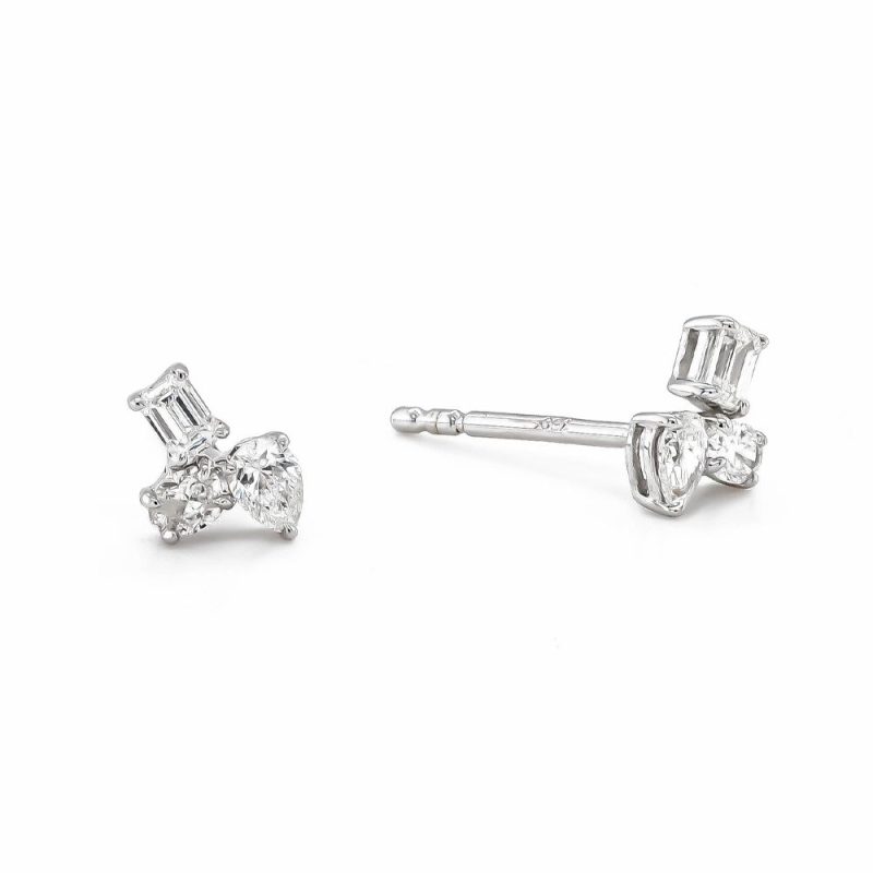 Earrings |   18Ct White Gold Pear, Oval & Emerald Cut Diamond Stud Earrings Earrings Earrings