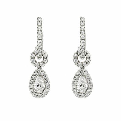 Earrings |   18Ct White Gold Pear Shaped Diamond Cluster Drop Earrings On A Hoop Earrings Earrings