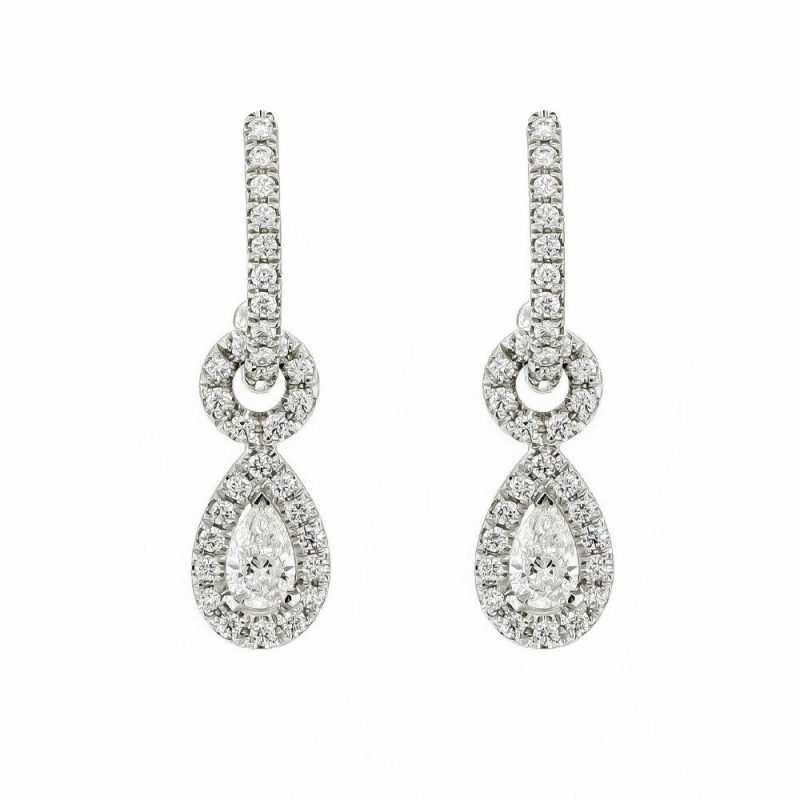 Earrings |   18Ct White Gold Pear Shaped Diamond Cluster Drop Earrings On A Hoop Earrings Earrings