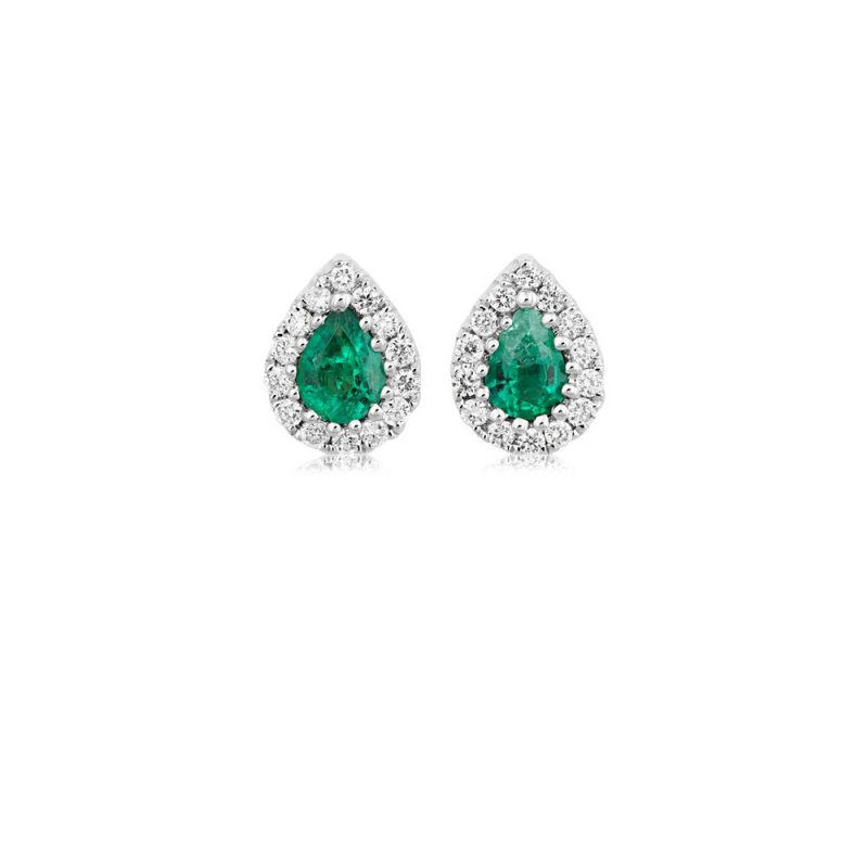 Earrings |   18Ct White Gold Pear Shaped Emerald And Diamond Cluster Earrings Earrings Earrings