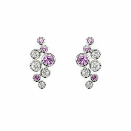 Earrings |   18Ct White Gold Pink Sapphire And Diamond Bubble Drop Earrings Earrings Earrings