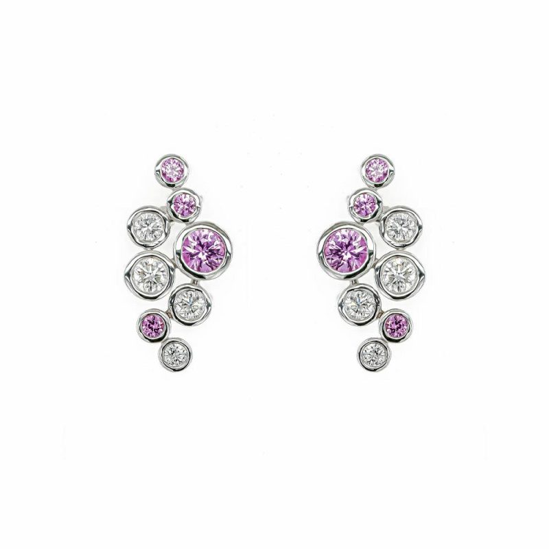 Earrings |   18Ct White Gold Pink Sapphire And Diamond Bubble Drop Earrings Earrings Earrings