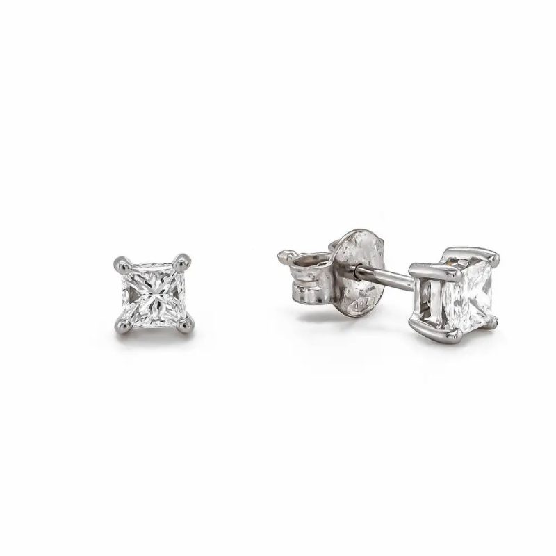 Earrings |   18Ct White Gold Princess Cut 0.51Ct Diamond Claw Set Stud Earrings Earrings Earrings