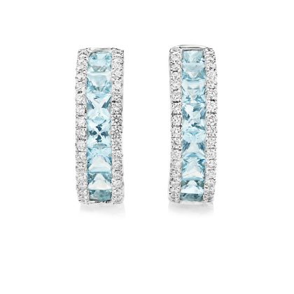 Earrings |   18Ct White Gold Princess Cut Aquamarine And Diamond Hoop Earrings Earrings Earrings