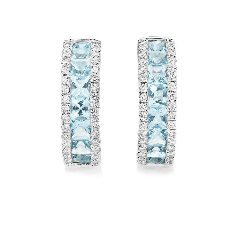 Earrings |   18Ct White Gold Princess Cut Aquamarine And Diamond Hoop Earrings Earrings Earrings