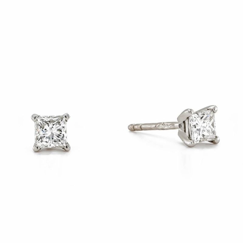 Earrings |   18Ct White Gold Princess Cut Diamond Stud Earrings 0.70Ct Earrings Earrings