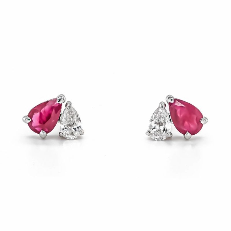 Earrings |   18Ct White Gold Ruby & Diamond Stud Earrings Earrings Earrings