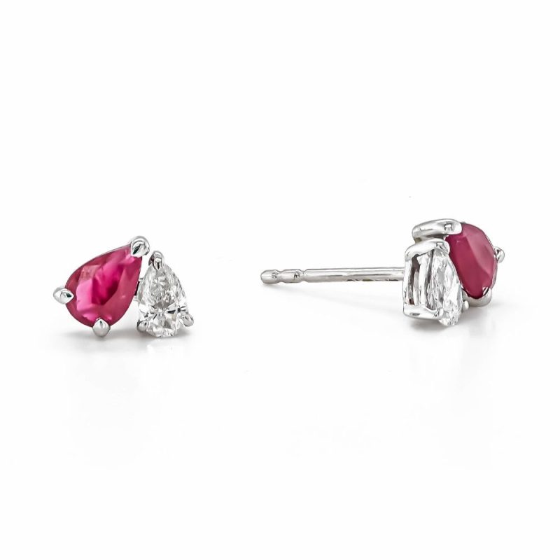 Earrings |   18Ct White Gold Ruby & Diamond Stud Earrings Earrings Earrings