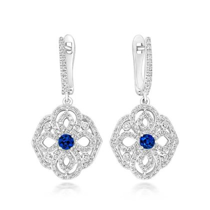 Earrings |   18Ct White Gold Sapphire And Diamond Dropper Earrings Earrings Earrings