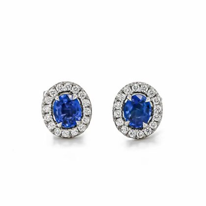 Earrings |   18Ct White Gold Sapphire & Diamond Cluster Stud Earrings Earrings Earrings