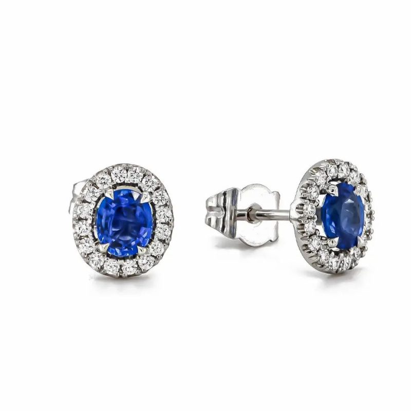 Earrings |   18Ct White Gold Sapphire & Diamond Cluster Stud Earrings Earrings Earrings