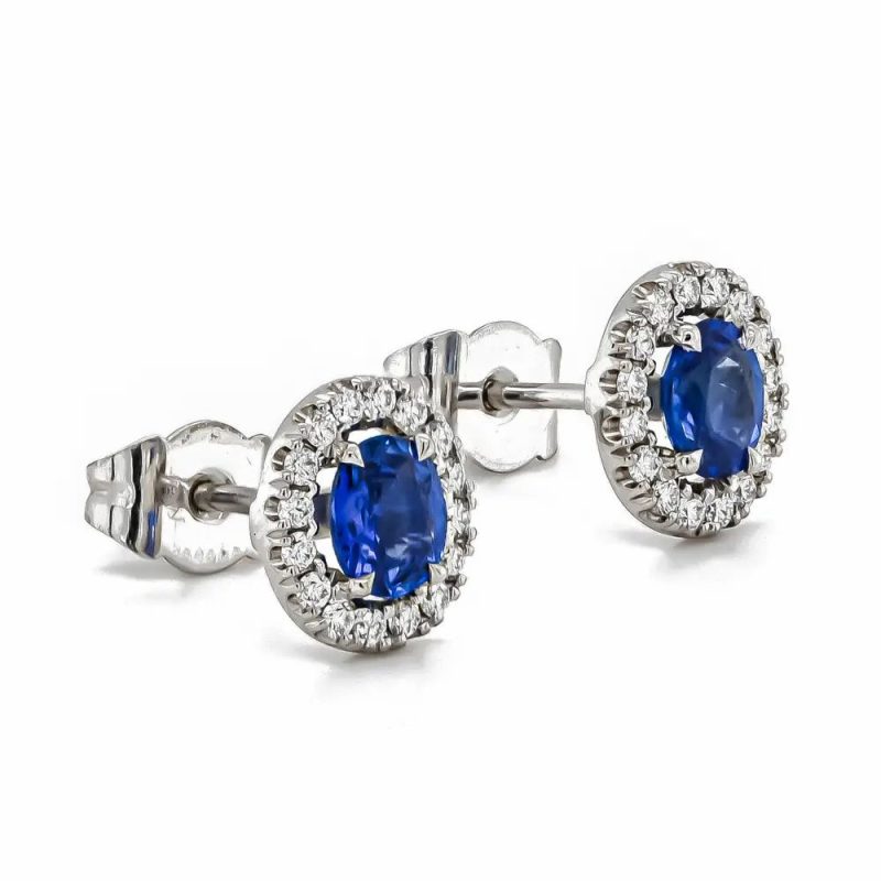 Earrings |   18Ct White Gold Sapphire & Diamond Cluster Stud Earrings Earrings Earrings