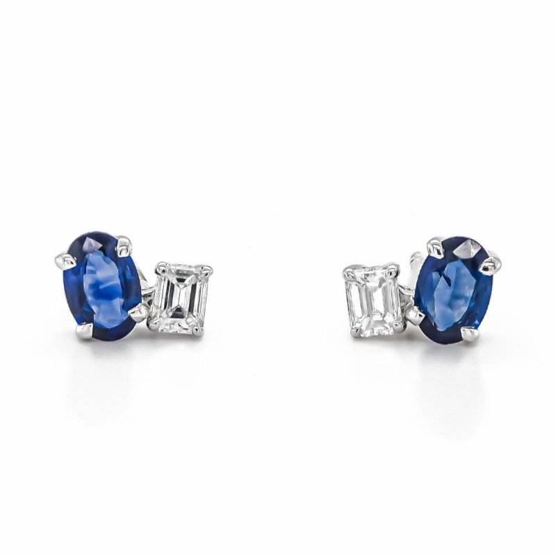 Earrings |   18Ct White Gold Sapphire & Diamond Stud Earrings Earrings Earrings