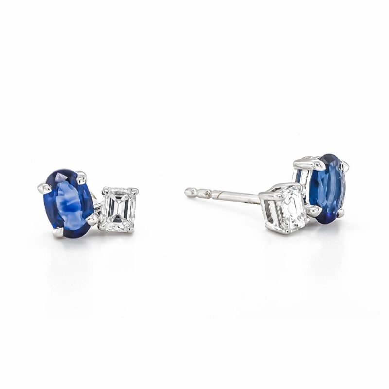 Earrings |   18Ct White Gold Sapphire & Diamond Stud Earrings Earrings Earrings