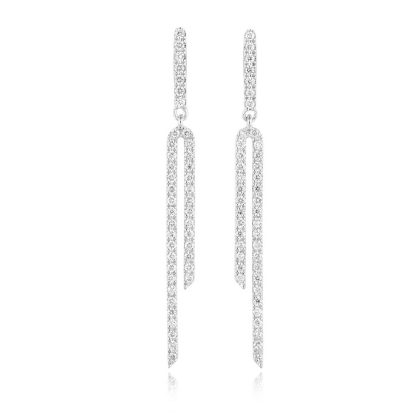 Earrings |   18Ct White Gold Two Bar Diamond Dropper Earrings .39Cts Earrings Earrings